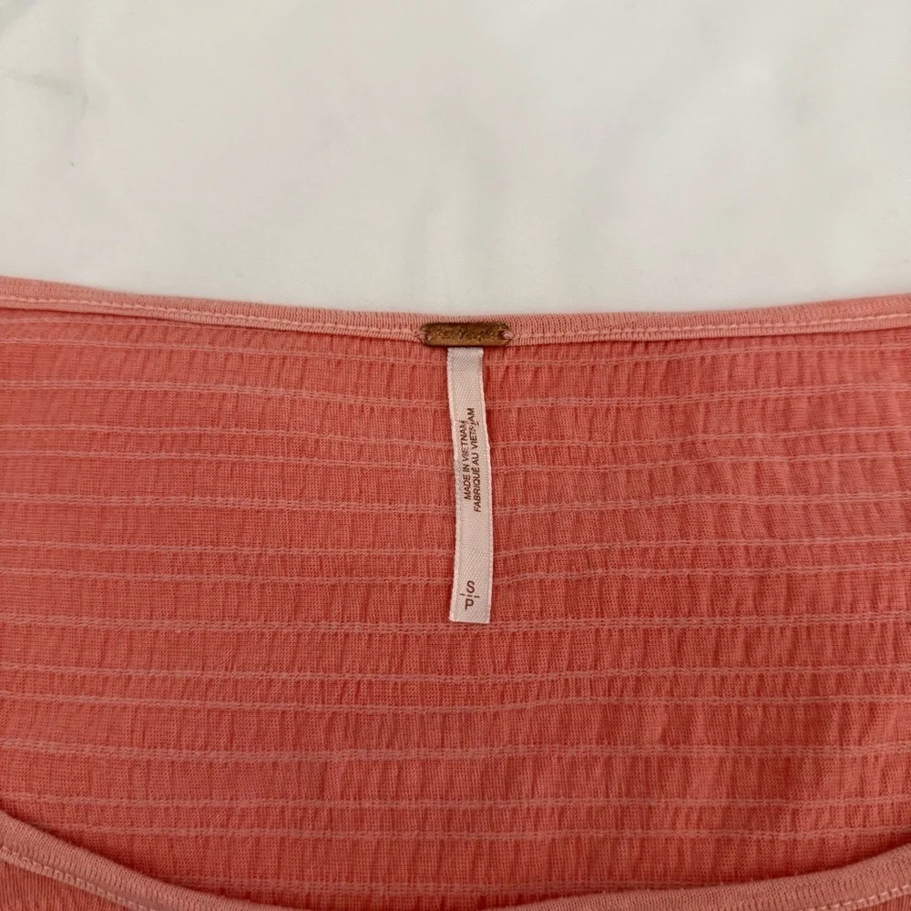 Free People Day Lily Puff Sleeve Blouse Coral Pink Boho Indie Top Textured Smock
